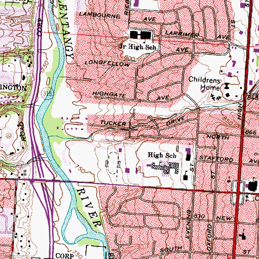 Topographic Map of Broadmeadows Park, OH