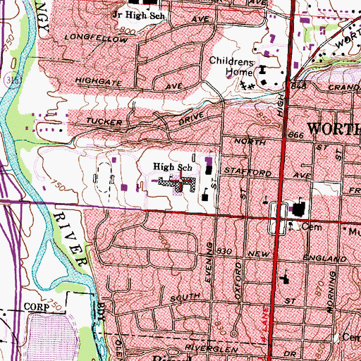 Topographic Map of Worthington High School, OH