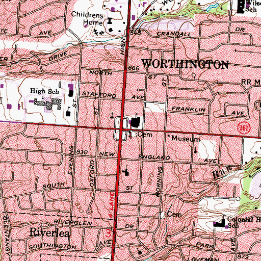 Topographic Map of Saint Johns Episcopal Church, OH