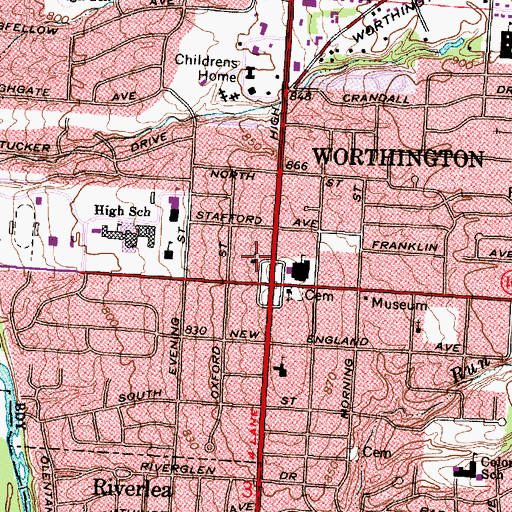 Topographic Map of Worthington Presbyterian Church, OH