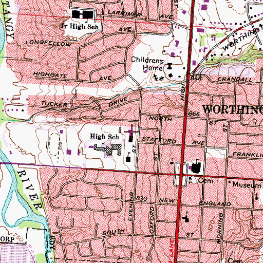 Topographic Map of Evening Street Elementary School, OH