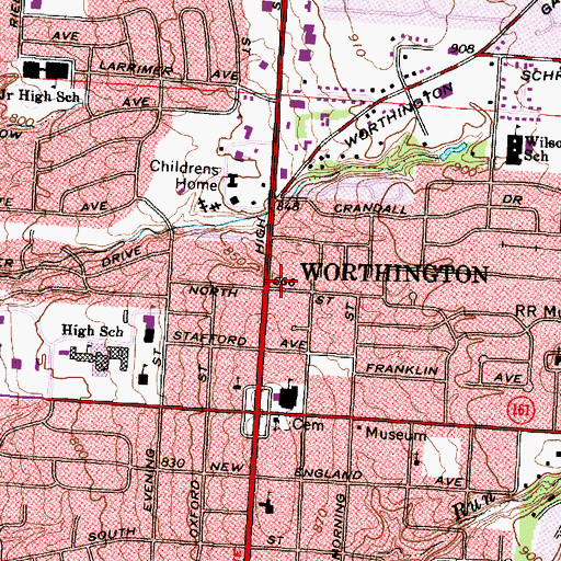 Topographic Map of Worthington Historical Society Museum, OH