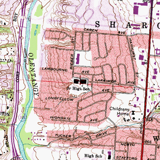 Topographic Map of Worthington Middle School, OH