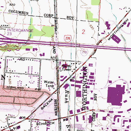 Topographic Map of Rush Creek Commerce Center, OH