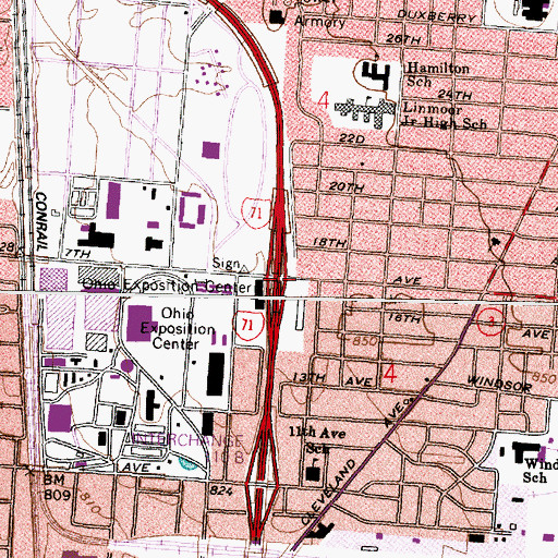Topographic Map of Interchange 111, OH
