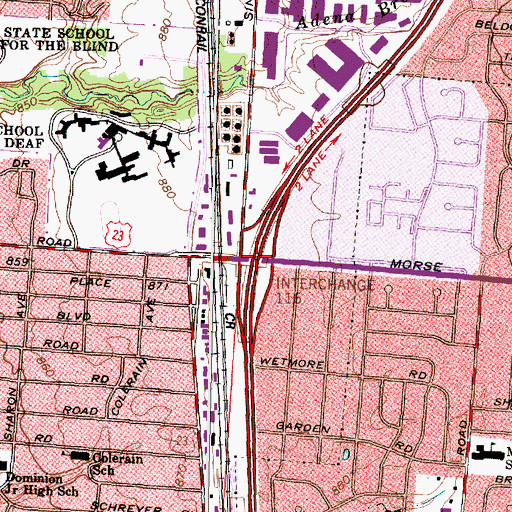 Topographic Map of Interchange 116, OH