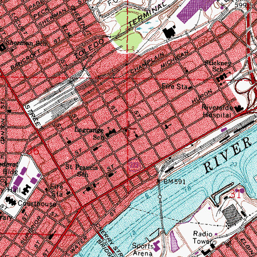Topographic Map of Primera Iglesia Bautista De Toledo Church, OH