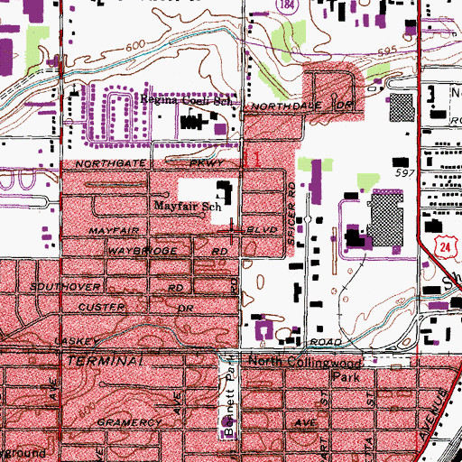 Topographic Map of Mayfair Plymouth Congregational Christian Church, OH