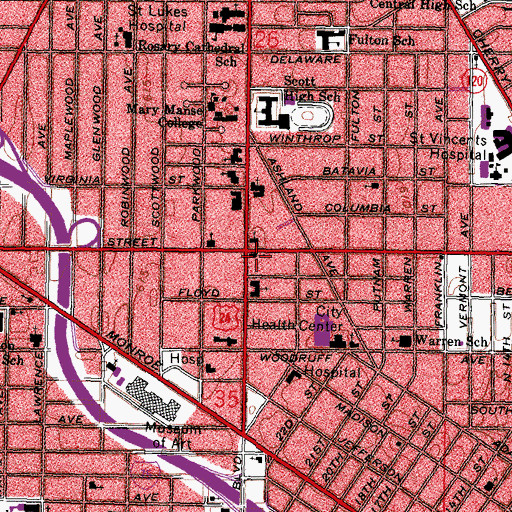 Topographic Map of Second Church of Christ Scientist, OH