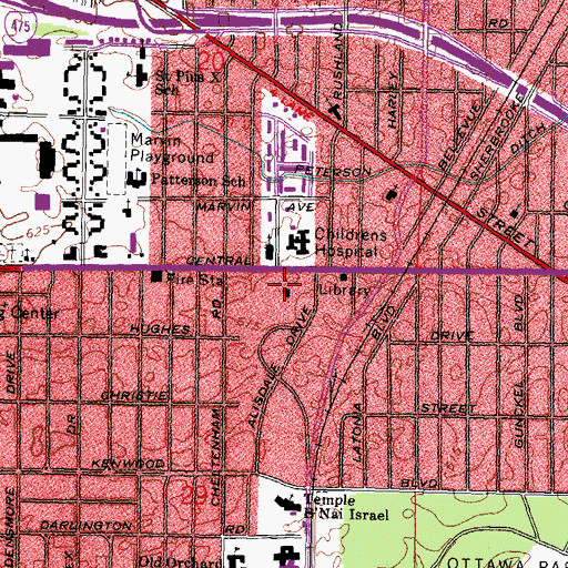 Topographic Map of Sigmond Sanger Branch Library, OH