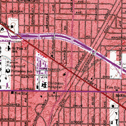 Topographic Map of Franklin Park Plaza Shopping Center, OH