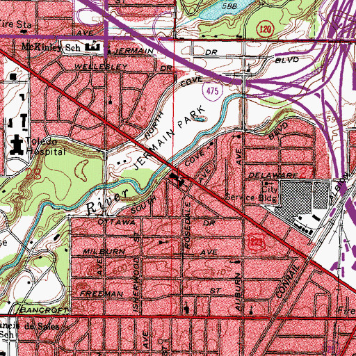 Topographic Map of Monroe Street United Methodist Church, OH