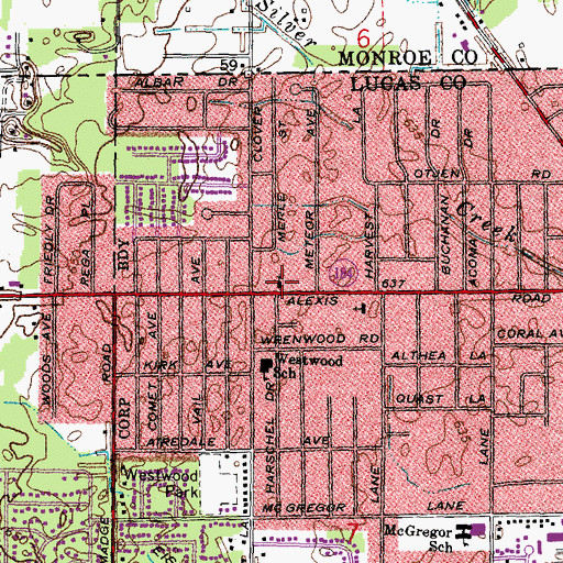 Topographic Map of Westwood Baptist Church, OH