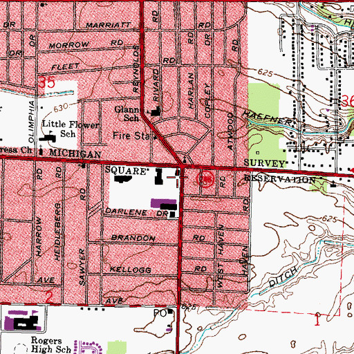 Topographic Map of Reynolds Corners Shopping Center, OH