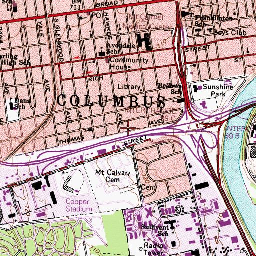 Topographic Map of Thomas Avenue Church of Christ (historical), OH