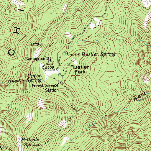 Topographic Map of Rustler Park, AZ