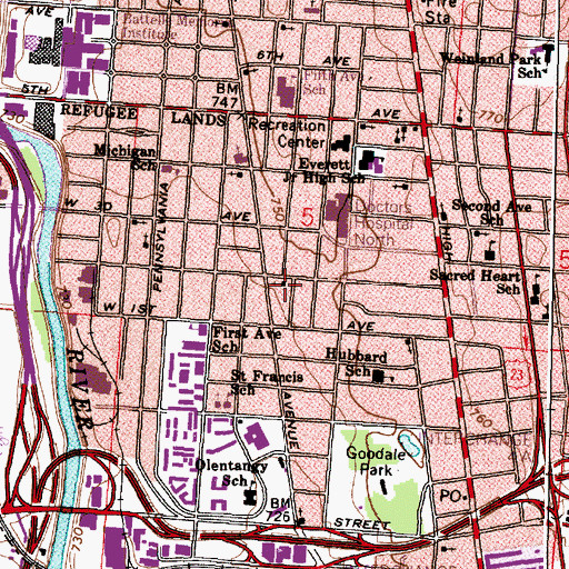 Topographic Map of West Second Avenue Presbyterian Church, OH