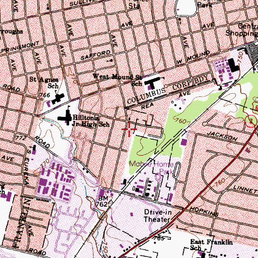 Topographic Map of Columbus Cathedral Church, OH