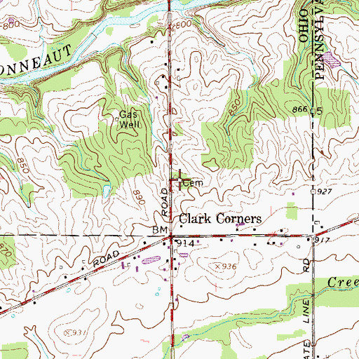 Topographic Map of Clarks Corner Cemetery, OH