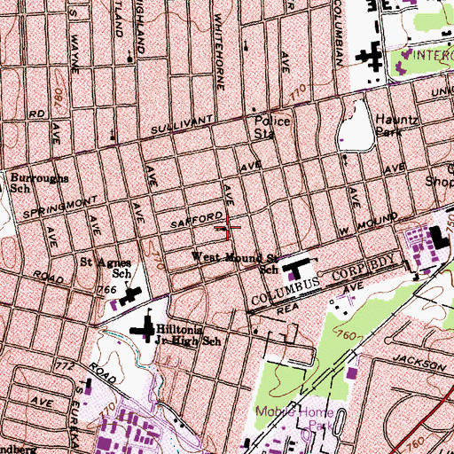 Topographic Map of Hilltop Church of God, OH