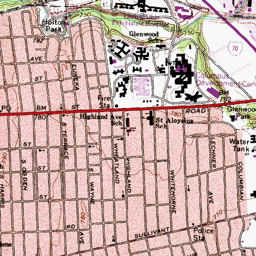 Topographic Map of Oakley Baptist Church, OH