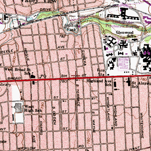 Topographic Map of Hillcrest Baptist Church, OH