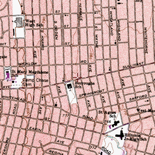 Topographic Map of Saint Matthews Fire Baptized Holiness Church, OH