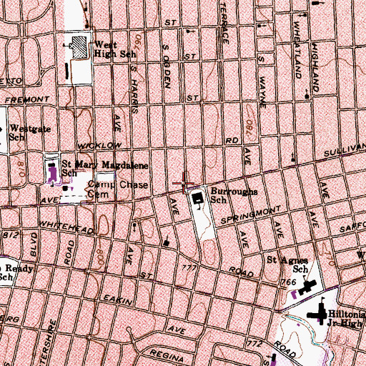 Topographic Map of Burgess Avenue United Methodist Church, OH