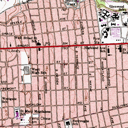 Topographic Map of Central Baptist Church, OH