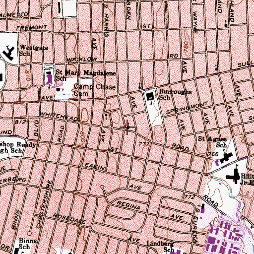Topographic Map of Warren Avenue Church of the Nazarene, OH