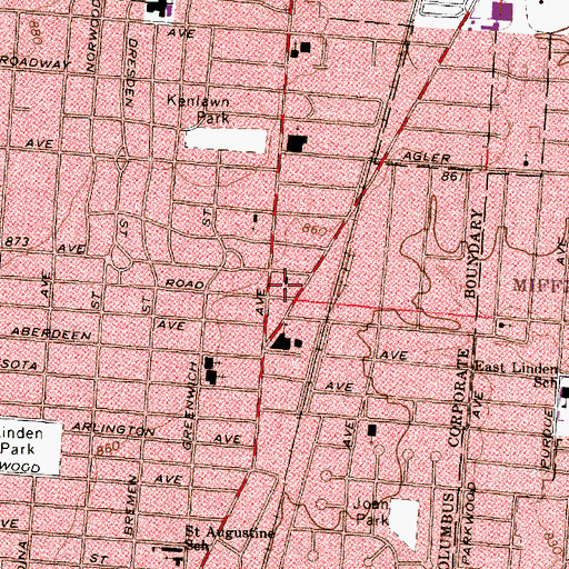 Topographic Map of North Linden Baptist Church, OH