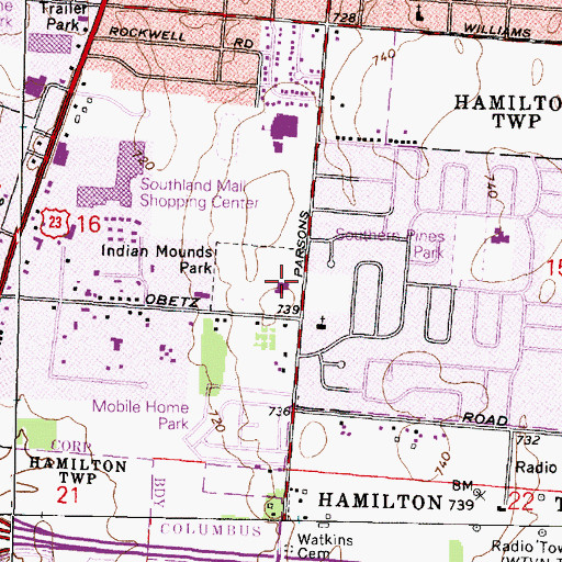 Topographic Map of Indian Mound Recreation Center, OH