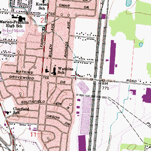 Topographic Map of Southfield Church of Christ, OH