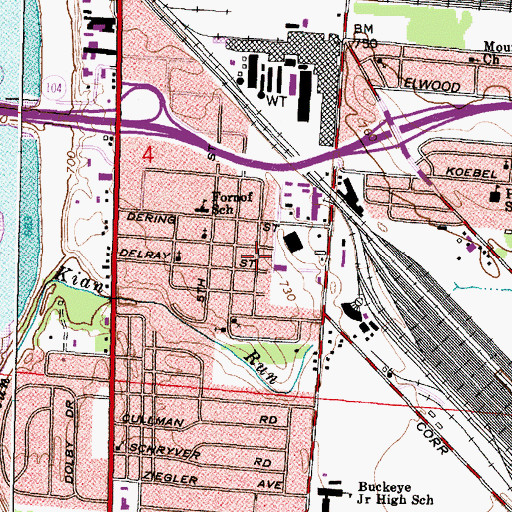 Topographic Map of Delray Church of Christ in Christian Union, OH