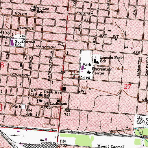 Topographic Map of First Christian Baptist Church, OH