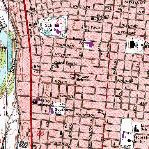 Topographic Map of Saint Leos Roman Catholic Church, OH