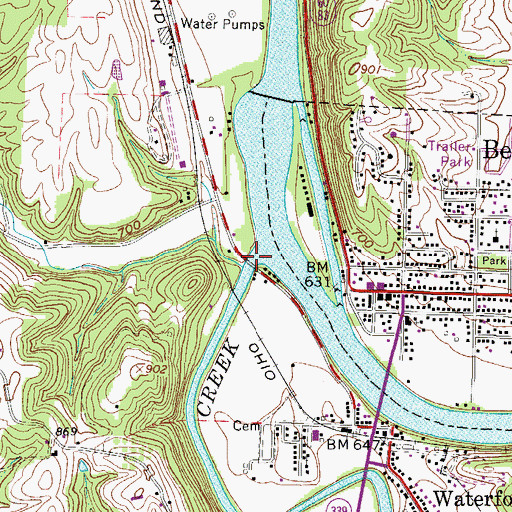 Topographic Map of Wolf Creek, OH