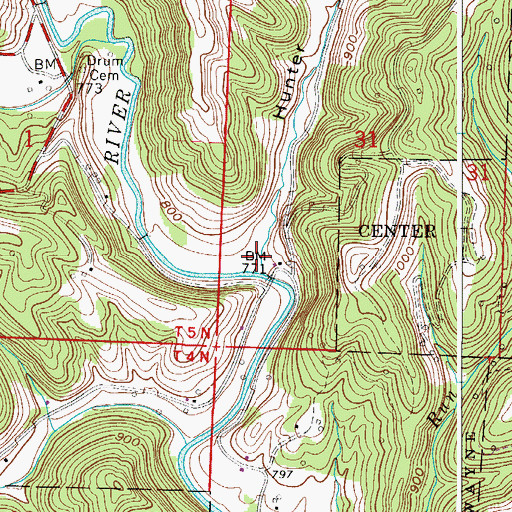 Topographic Map of Hunter Hollow, OH