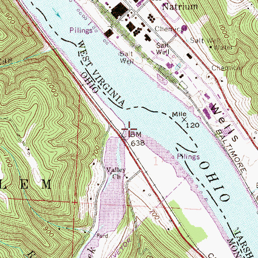 Topographic Map of Opossum Creek, OH