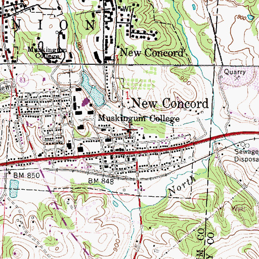 Topographic Map of New Concord United Methodist Church, OH