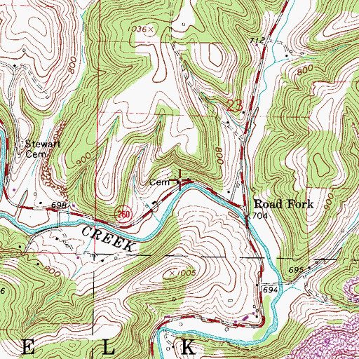 Topographic Map of Road Fork Baptist Church, OH