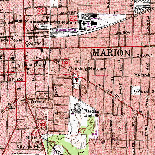 Topographic Map of Central Christian Church, OH
