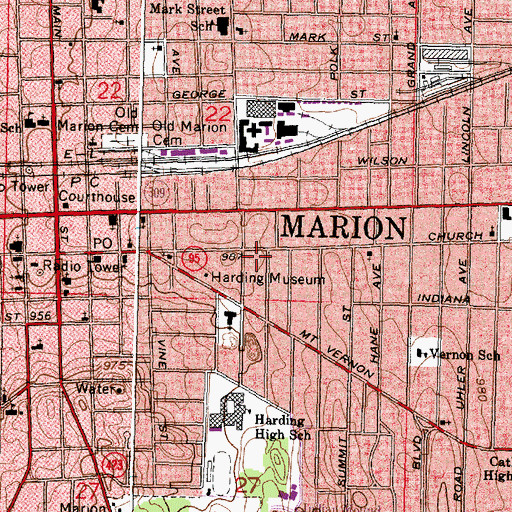 Topographic Map of Marion Public Library, OH