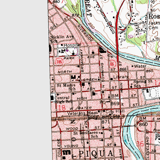 Topographic Map of Central Baptist Church, OH