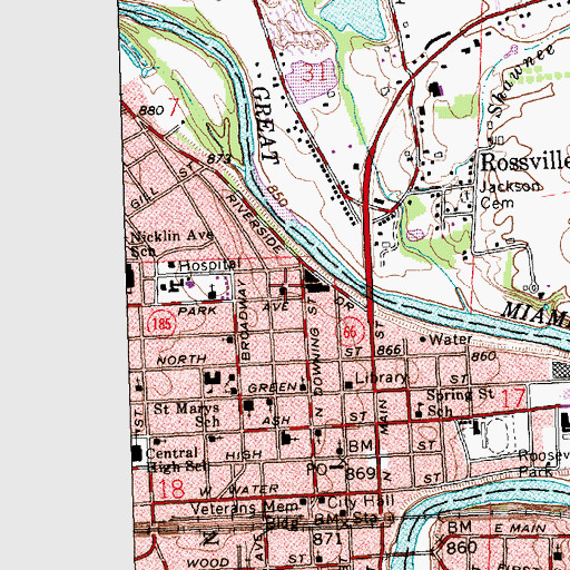 Topographic Map of Park Avenue Baptist Church, OH