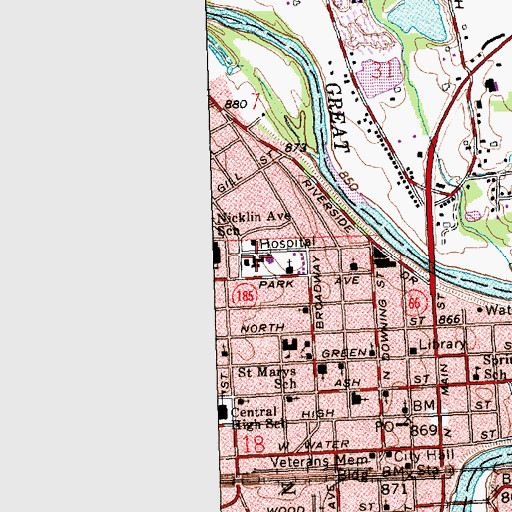 Topographic Map of Piqua Memorial Medical Center (historical), OH