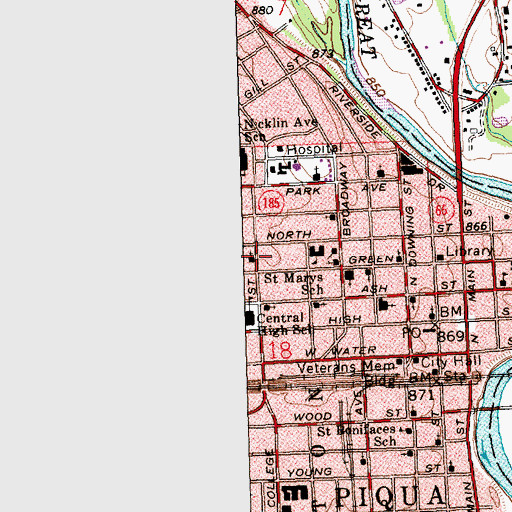 Topographic Map of Piqua Temple of Seekers of Light, OH