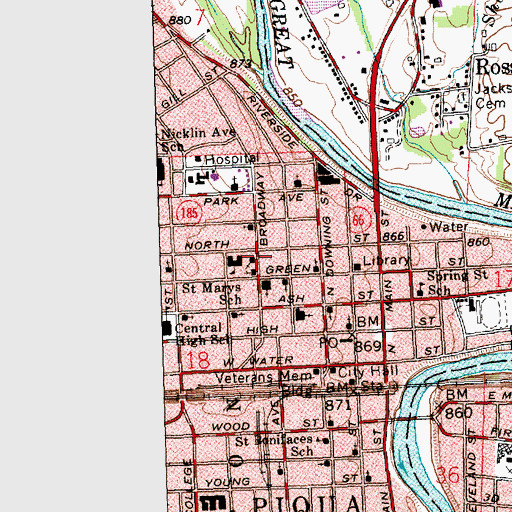 Topographic Map of Saint Marys Catholic Church, OH