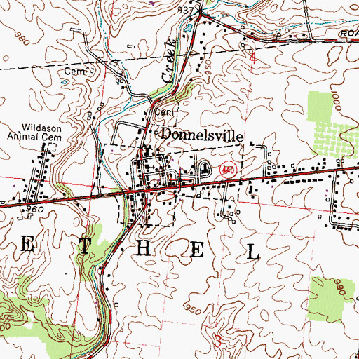 Topographic Map of First Evangelical Lutheran Church of Donnelsville, OH