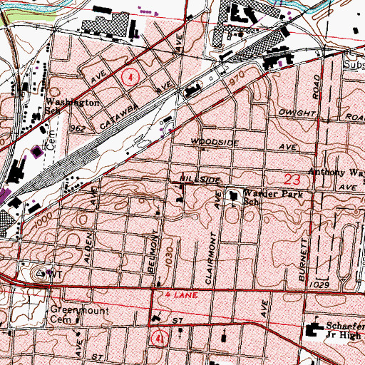 Topographic Map of Hillside Avenue Church of God, OH